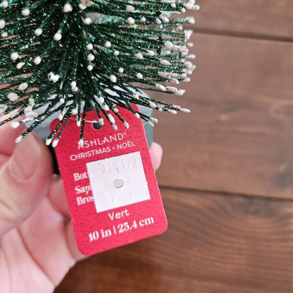 Ashland Christmas Set of 2 Glittery Bottle Brush Trees - Red 12in & Green 10in - Picture 7 of 8